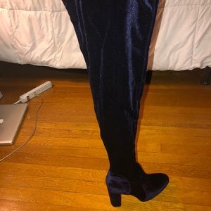 Navy velvet over the knee boots